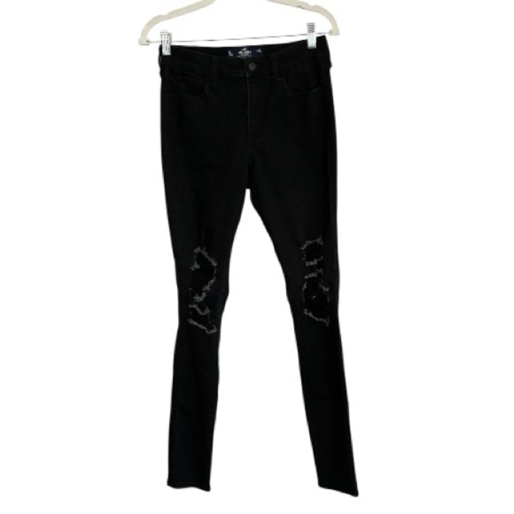 Hollister Black Skinny Jeans with Knee Distress Detail Size 28
